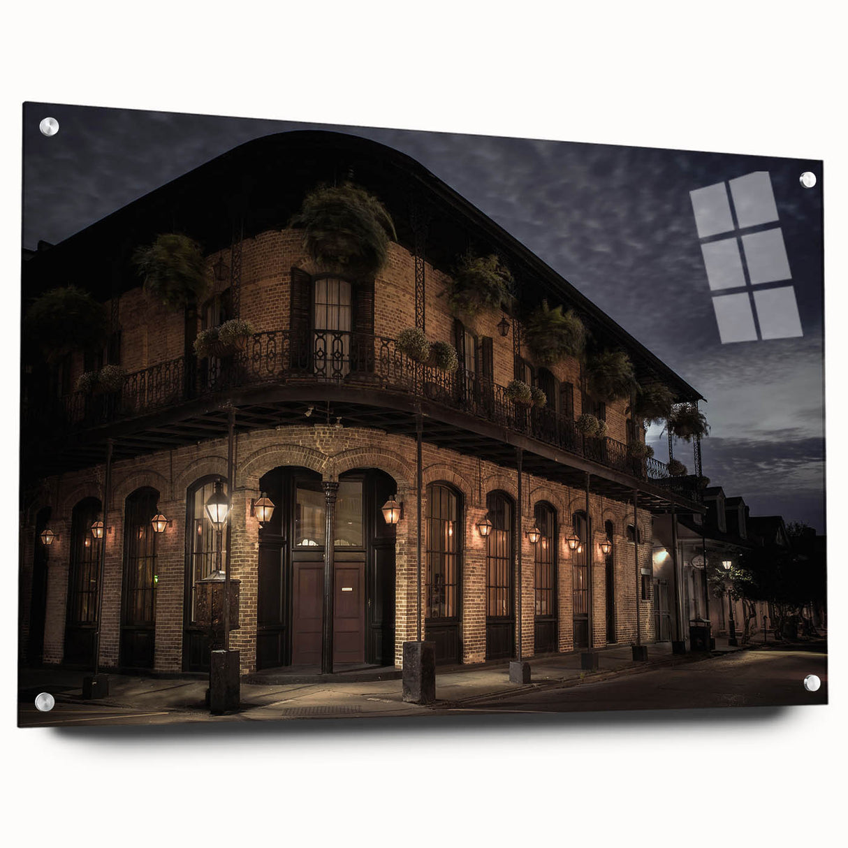 Acrylic print of a New Orleans scenery in muted earth tones, suitable for bedroom or dining room decor.
