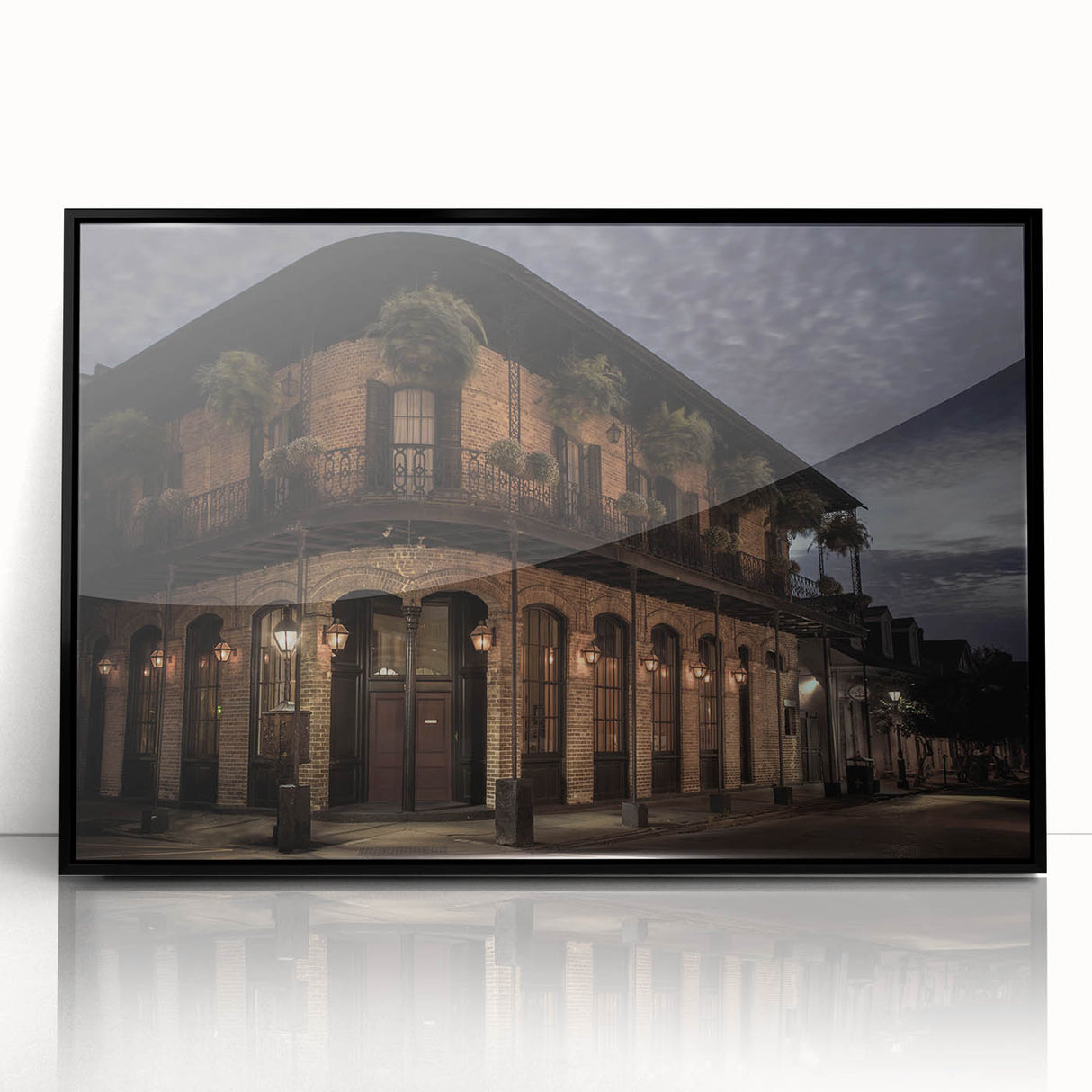 Large abstract wall art of New Orleans scenery in black and white, framed acrylic, ideal for modern art wall decor.