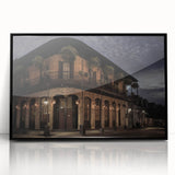 Large abstract wall art of New Orleans scenery in black and white, framed acrylic, ideal for modern art wall decor.