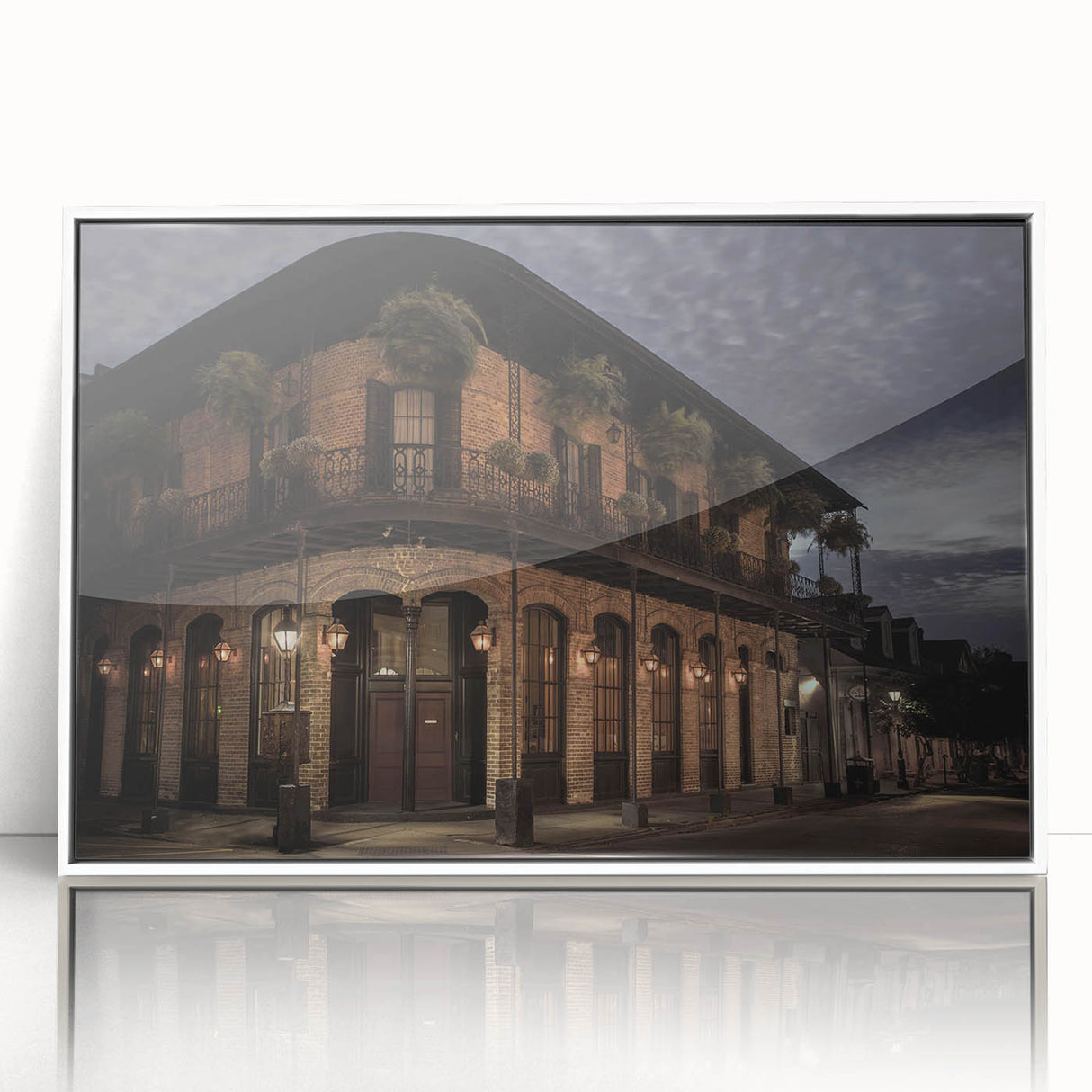 Art deco poster of New Orleans scenery in muted tones on framed acrylic, ideal for modern nursery wall art.
