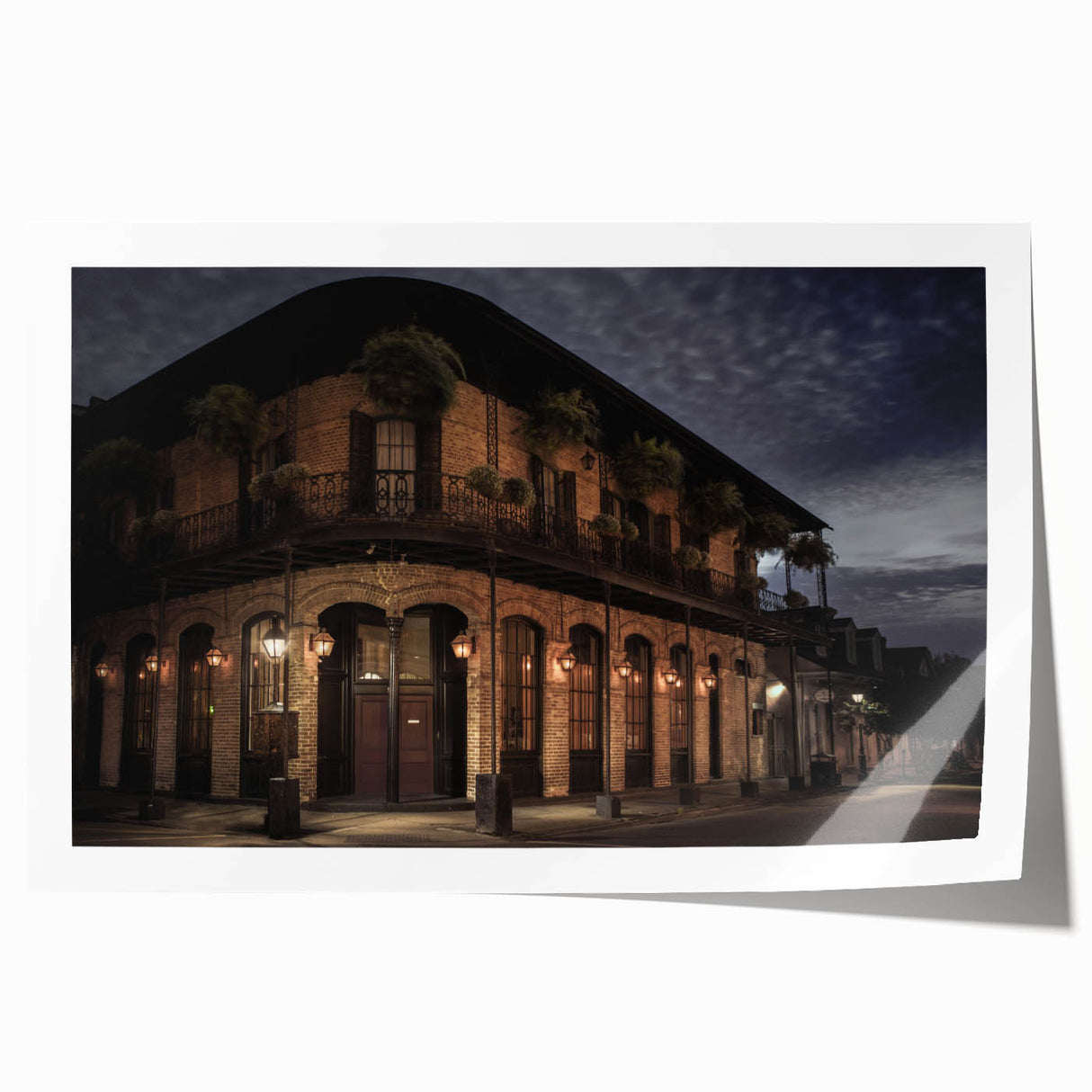 Extra large rolled print of New Orleans scenery with vibrant floral elements, ideal for art wall dining room.