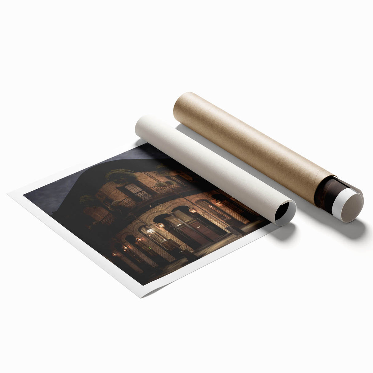 Rolled print of a New Orleans street scene in muted watercolor tones, ideal for classy bathroom wall art.