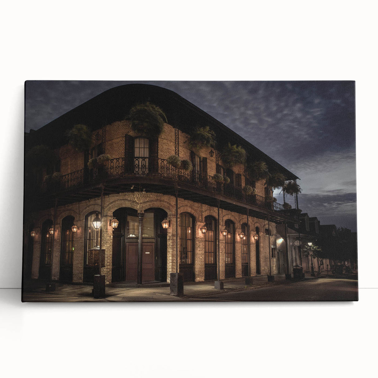 Black and white large canvas print of New Orleans street scene, ideal for kitchen wall art or bedroom ambiance.