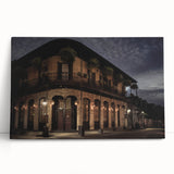 Black and white large canvas print of New Orleans street scene, ideal for kitchen wall art or bedroom ambiance.