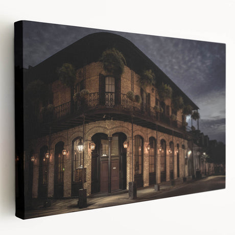 Stretched canvas depicting a vivid New Orleans streetscape, ideal for kitchen wall art.
