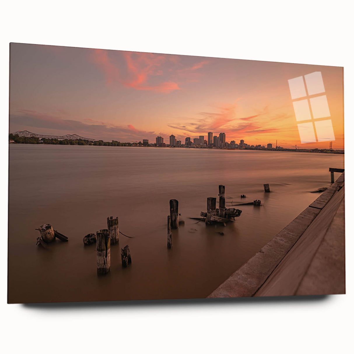 Large abstract depiction of Louisiana scenery in muted earth tones on acrylic glass, ideal for bedroom or dining room art.