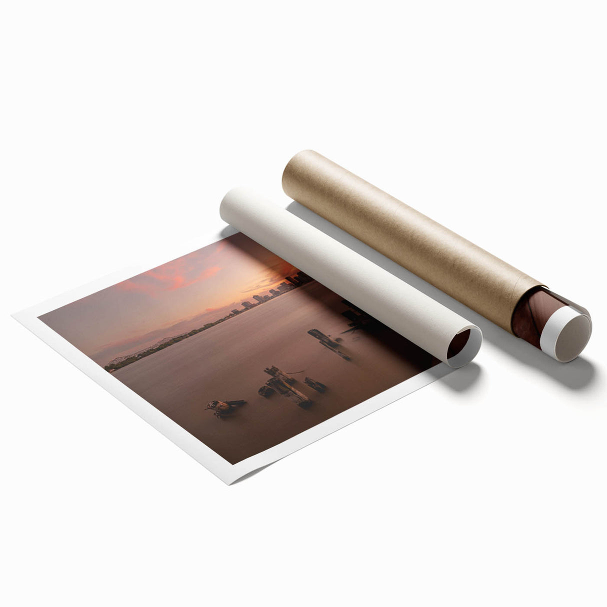 Extra large floral art on rolled print, featuring lush greenery and soft pink flowers.