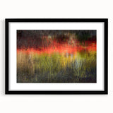 Extra large abstract art print of a colorful Acadia landscape, framed in black, ideal for living room decor.