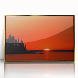 Acrylic print of a serene Maine landscape in muted earth tones, framed in gold, suitable for modern art wall decor.