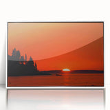 Acrylic print of a serene Maine landscape in soft pastel shades, framed in white.