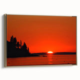 Framed canvas of a vintage-style Maine landscape in black and gold tones, ideal for bedroom wall decor.