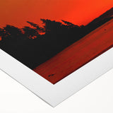 Art deco poster featuring a serene Maine landscape in muted blue and green hues on rolled canvas.