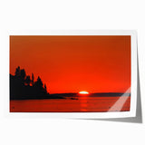 Rolled print of a serene Maine landscape with lush greenery and soft pastel skies, ideal for dining room wall art.