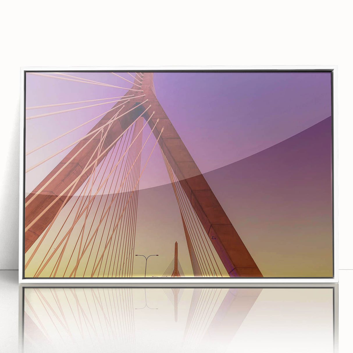 Acrylic print of Boston skyline in art deco style, framed in white, suitable for modern nursery decor.