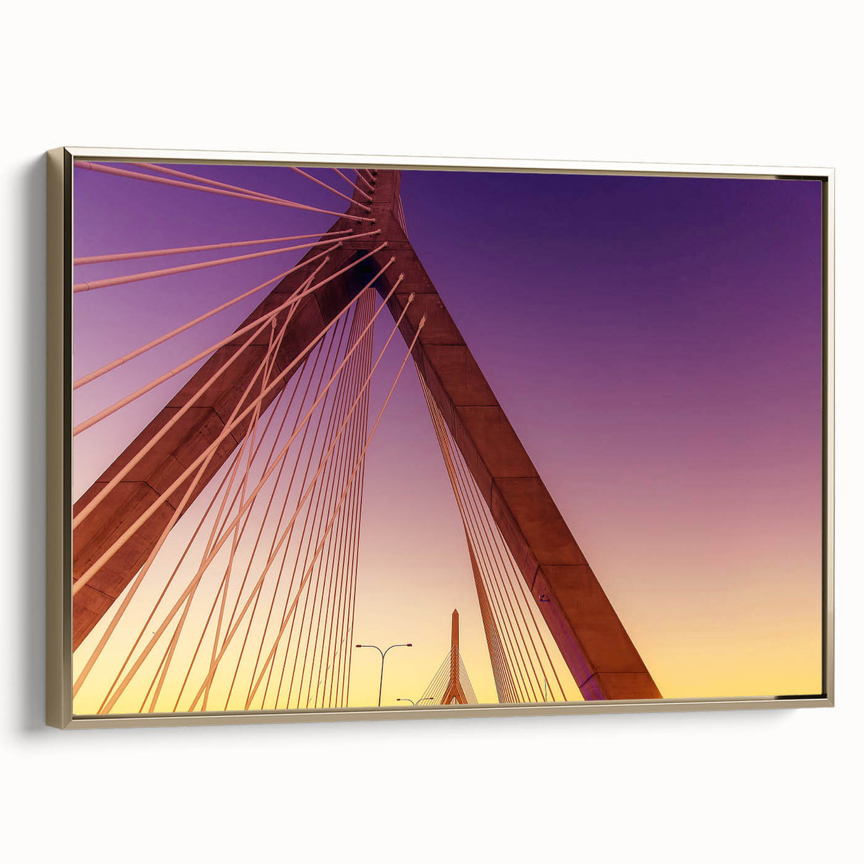 Framed canvas depicting a vintage-style landscape of Boston with black and gold tones, ideal for bedroom wall art.