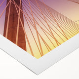 Art deco poster of Boston skyline in muted blue and gray tones on rolled canvas, suitable for dining room wall art.