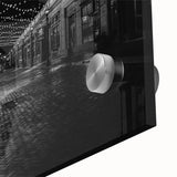Acrylic print of large abstract wall art featuring Detroit skyline in muted blue and gray tones, ideal for dining room art.