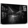 Acrylic print of Detroit skyline in muted gray and blue tones, suitable for modern bedroom or dining room decor.