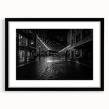 Extra large abstract art print of colorful, textured Detroit skyline on black framed canvas, ideal for living room decor.