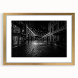 Abstract art print of Detroit skyline in textured gold frame, using muted earth tones.