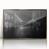 Mid-century modernist acrylic print of Detroit skyline in muted gold tones, ideal for modern art wall decor.