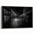 Black and white framed canvas of Detroit landscape, ideal for bedroom wall art.