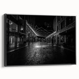 Black and white framed canvas of Detroit landscape, ideal for bedroom wall art.