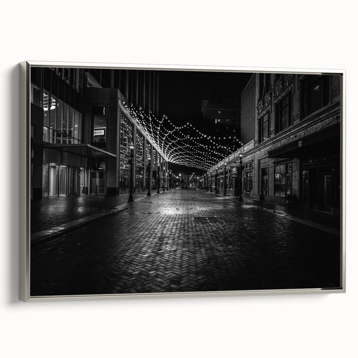 Framed canvas of a vintage-style Detroit landscape in colorful hues, ideal for office wall decor.