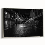 Framed canvas of a vintage-style Detroit landscape in colorful hues, ideal for office wall decor.