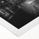 Art deco poster featuring Detroit skyline in muted metallic colors on rolled canvas, suitable for dining room wall art.