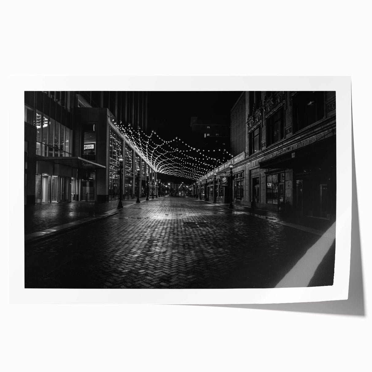 Rolled print of Detroit skyline in muted gray tones, ideal for art wall dining room.