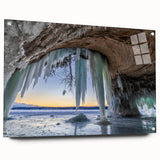 Acrylic print of Michigan's Upper Peninsula in muted earth tones, ideal for dining room decor.