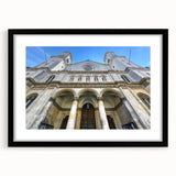 Extra large abstract art print of St. Louis skyline in vibrant colors on textured canvas, ideal for living room decor.