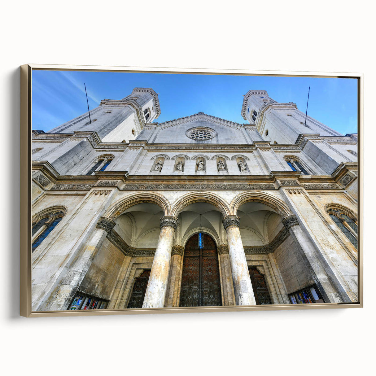 Framed canvas of vintage St. Louis, Missouri landscape in black and gold, ideal for bedroom wall decor.