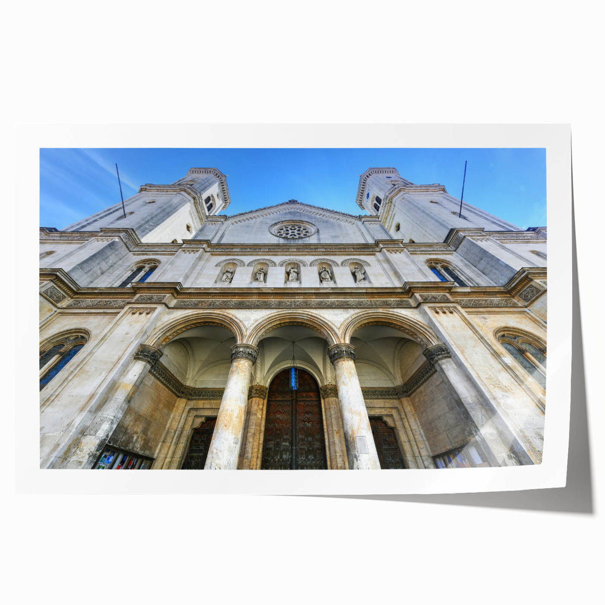 Rolled print of St. Louis skyline with muted blue tones, ideal for art wall dining room.