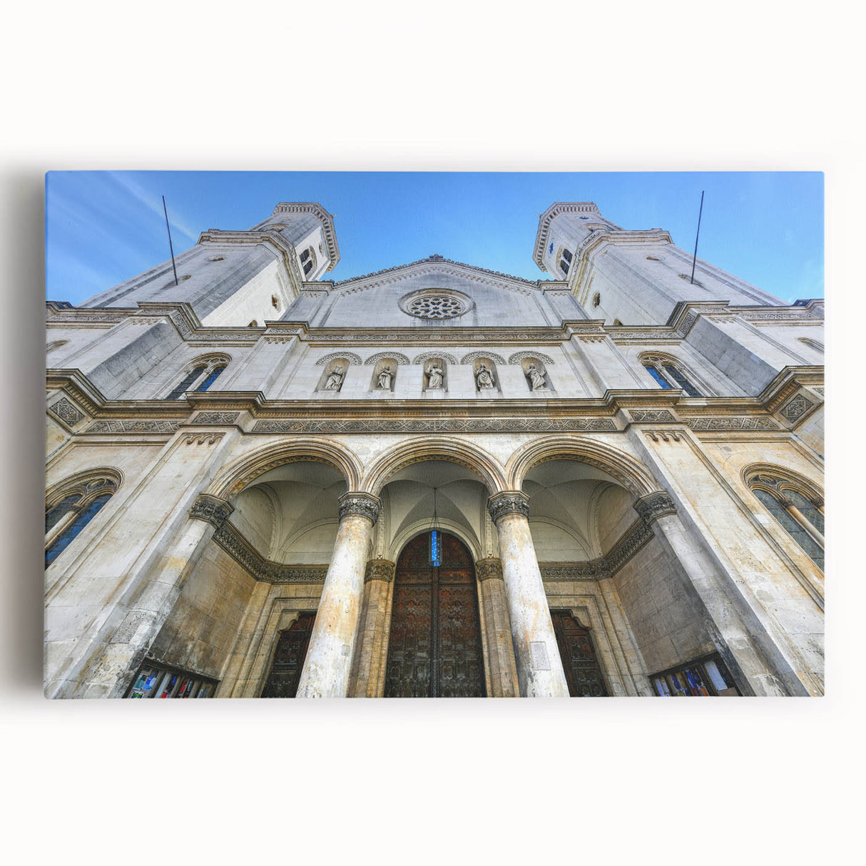 Black and white stretched canvas of the St. Louis skyline, ideal for kitchen wall art.