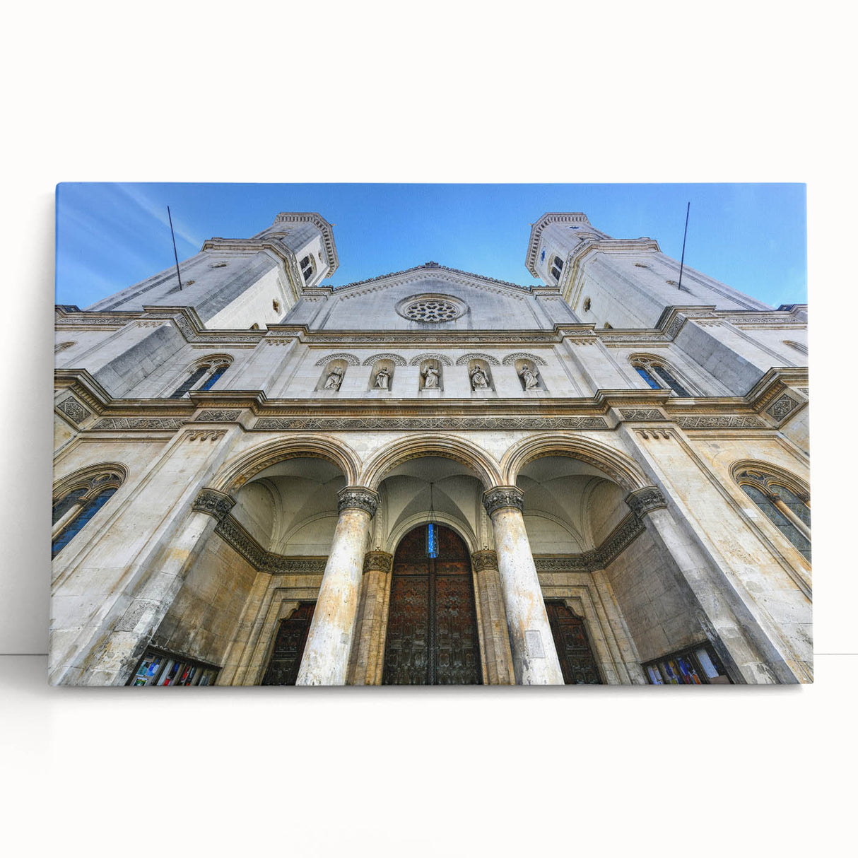 Black and white stretched canvas of the St. Louis skyline, ideal for kitchen wall art or bedroom ambiance.