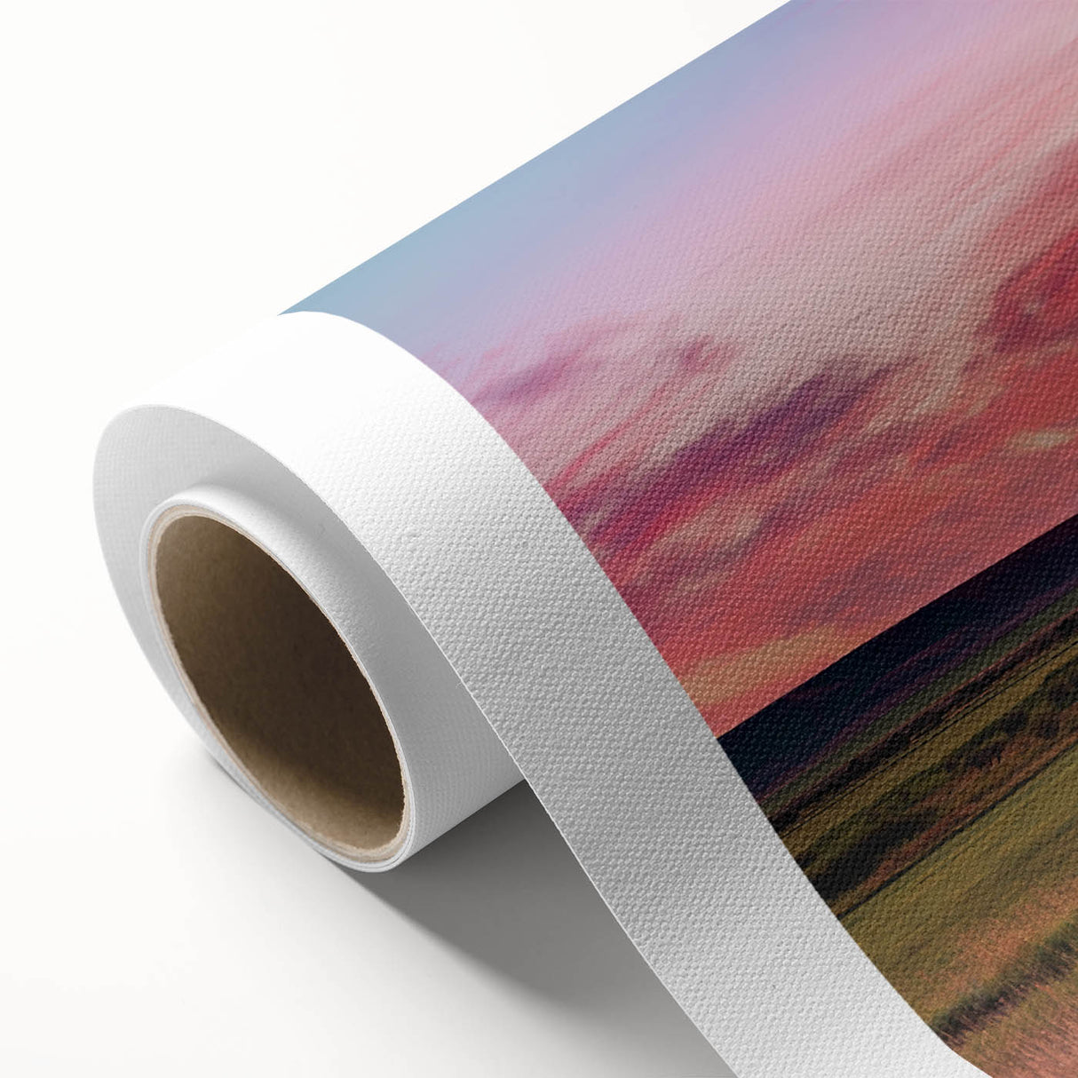 Art deco poster of Montana scenery in soft green and blue tones, rolled canvas, ideal for nursery wall art.