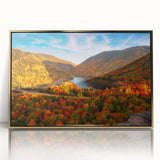 Acrylic print of a serene New Hampshire landscape in soft gold tones, framed, ideal for modern art wall decor.