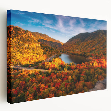 Scenic New Hampshire landscape on stretched canvas with vibrant green and blue tones, suitable for kitchen wall art.