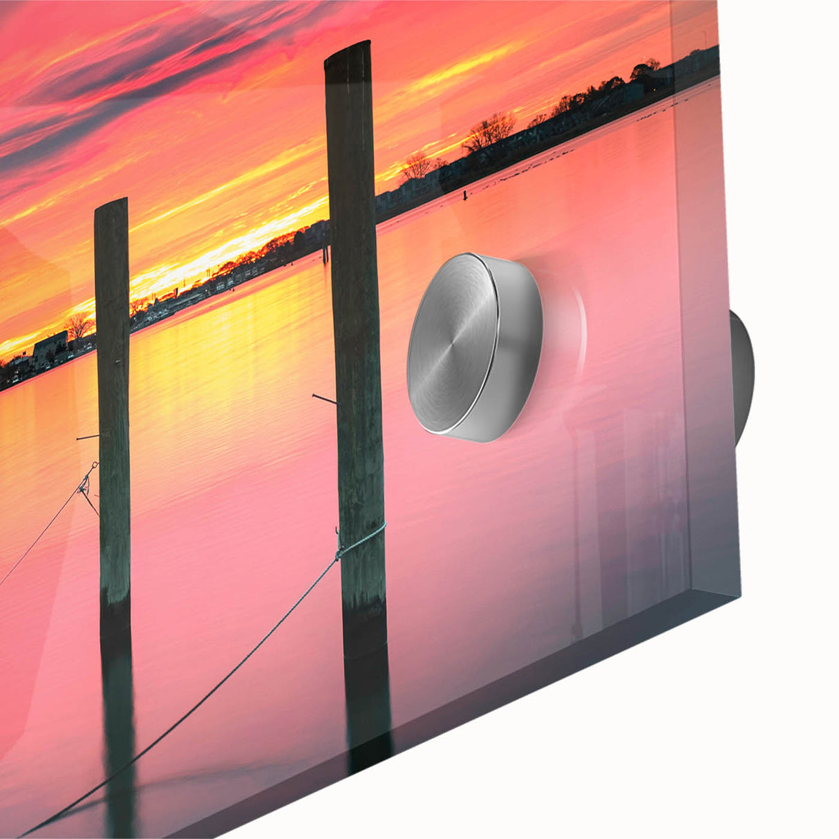 Large abstract wall art depicting New Jersey scenery in mid-century modernist style, set in vibrant hues on acrylic glass.