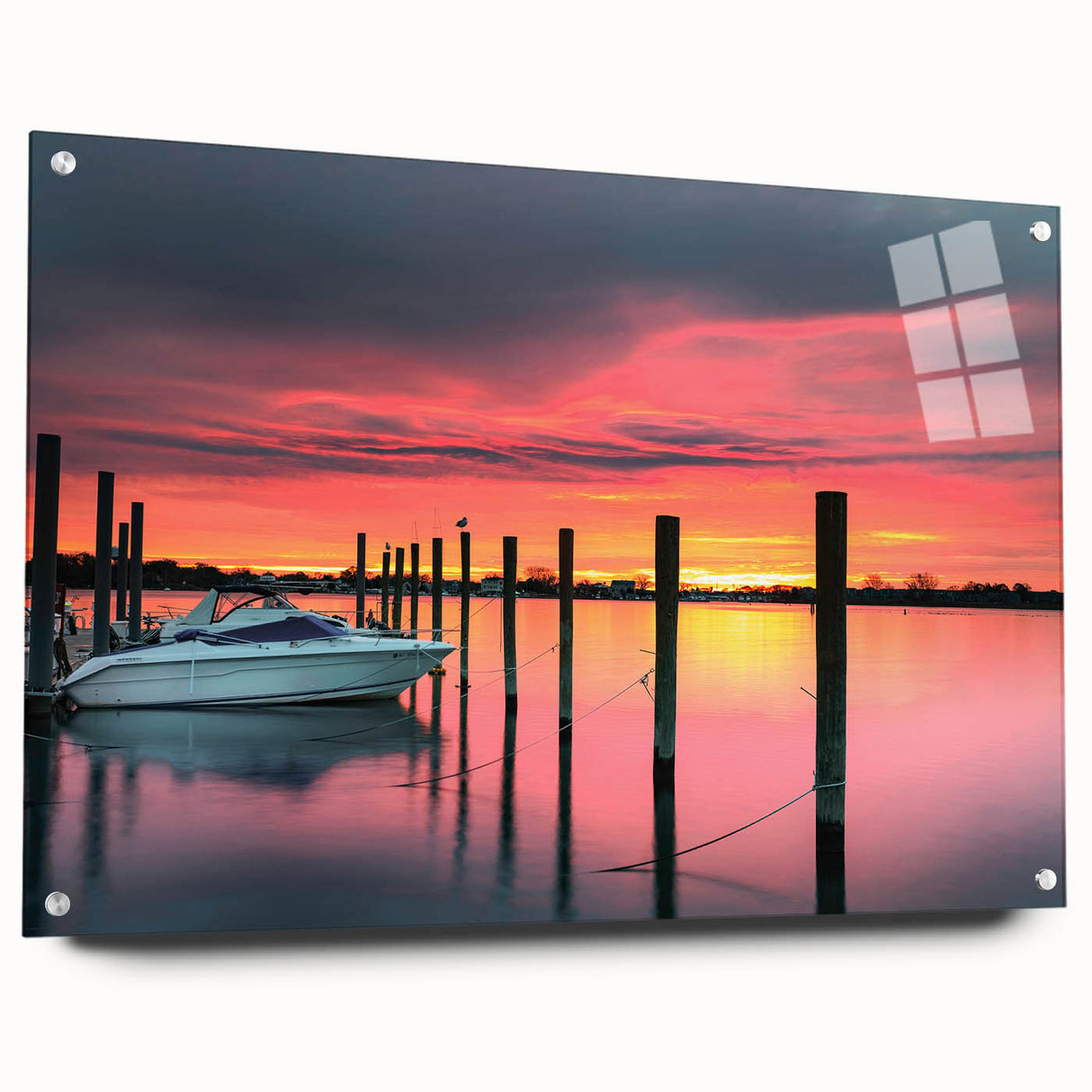 Large abstract depiction of New Jersey scenery on acrylic glass, using blue and green shades, ideal for dining room art.