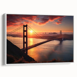 Vintage poster art of the Brooklyn Bridge in monochrome with colorful accents on a large framed canvas.