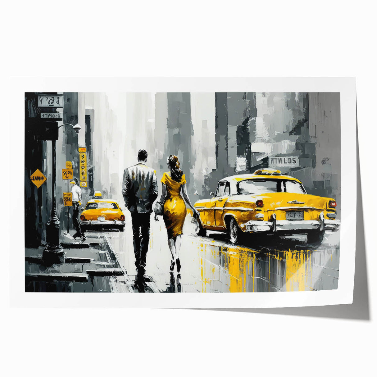 Extra large rolled print of Manhattan skyline in muted gray tones, ideal for art wall dining room.