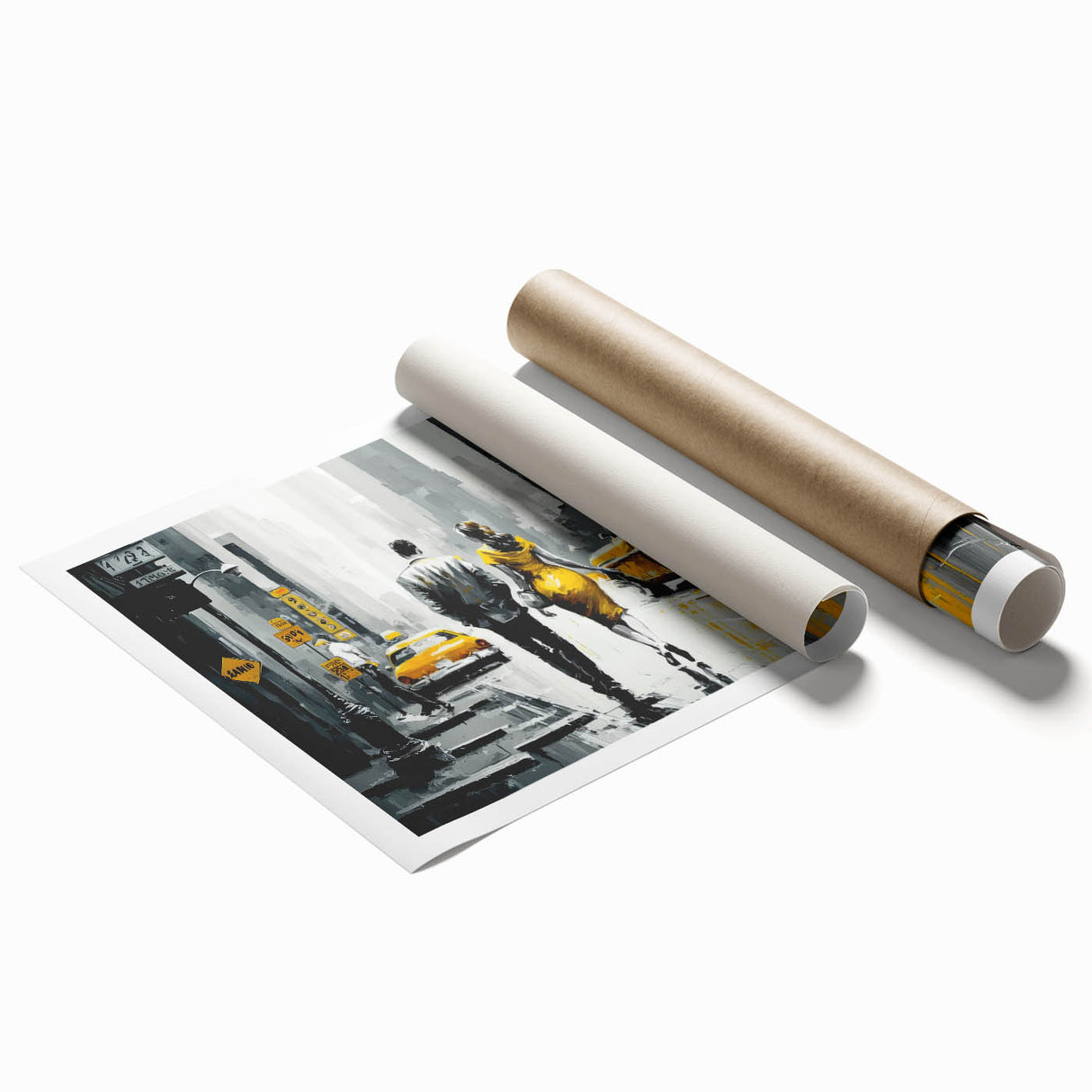 Extra large rolled print of Manhattan skyline with muted gray and blue tones, ideal for classy bathroom wall art.