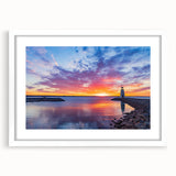 Abstract art print featuring a multicolored Oklahoma landscape in a white frame, suitable for dining room decor.