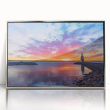 Mid-century modernist art of Oklahoma scenery in muted earth tones on a framed acrylic, ideal for nursery wall decor.