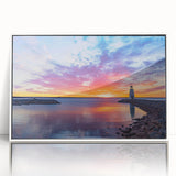 Art deco poster of Oklahoma scenery in muted colors on framed acrylic, suitable for modern nursery wall decor.