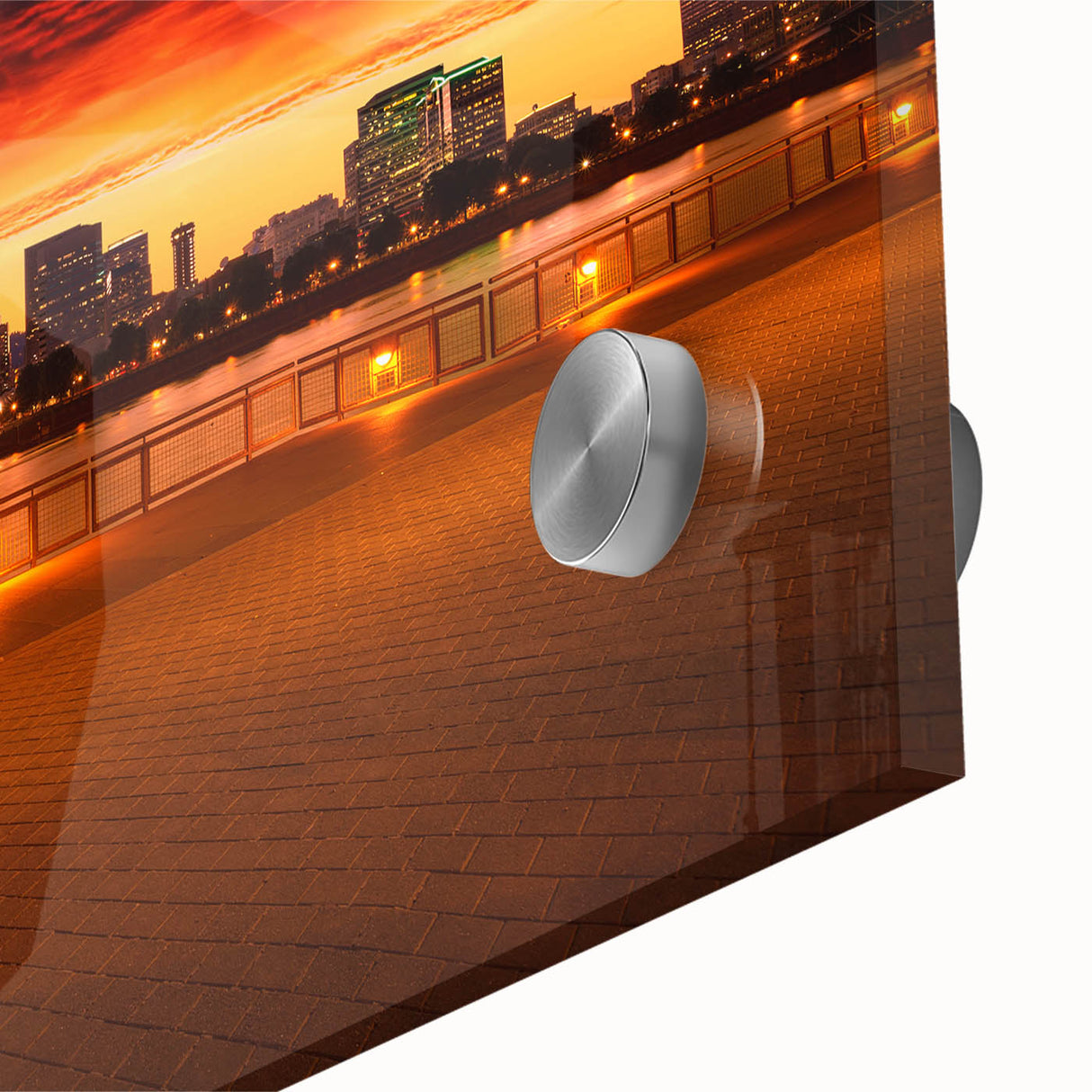 Large abstract wall art depicting Portland, Oregon, in muted earth tones on acrylic glass, suitable for dining room decor.