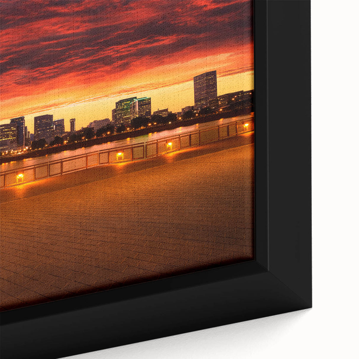 Black wall art depicting Portland, Oregon, with vibrant, textured colors on a framed canvas, ideal for a living room.